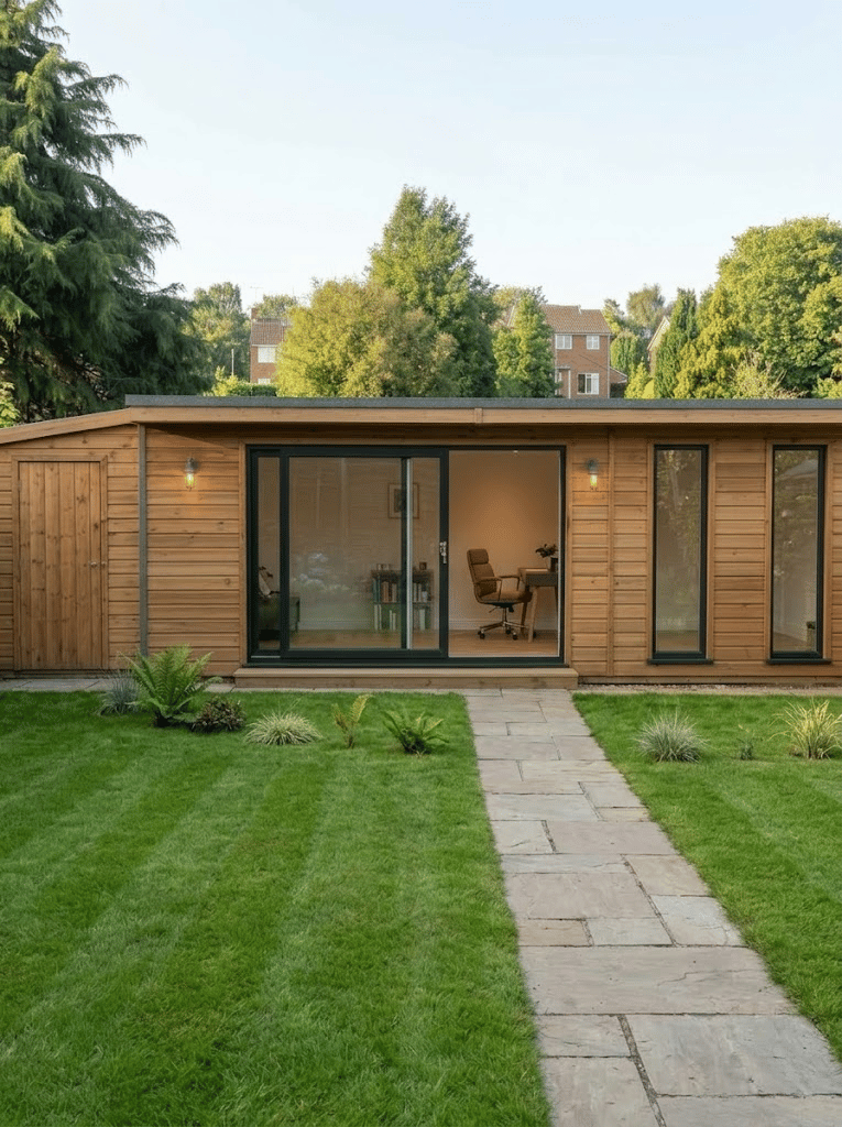 Hand-built garden room with a shed